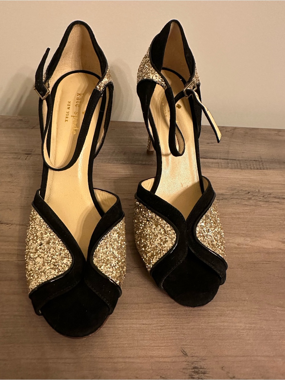 Kate Spade Black & Gold Glitter Heels